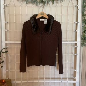 Brown, fur-lined collared sweater